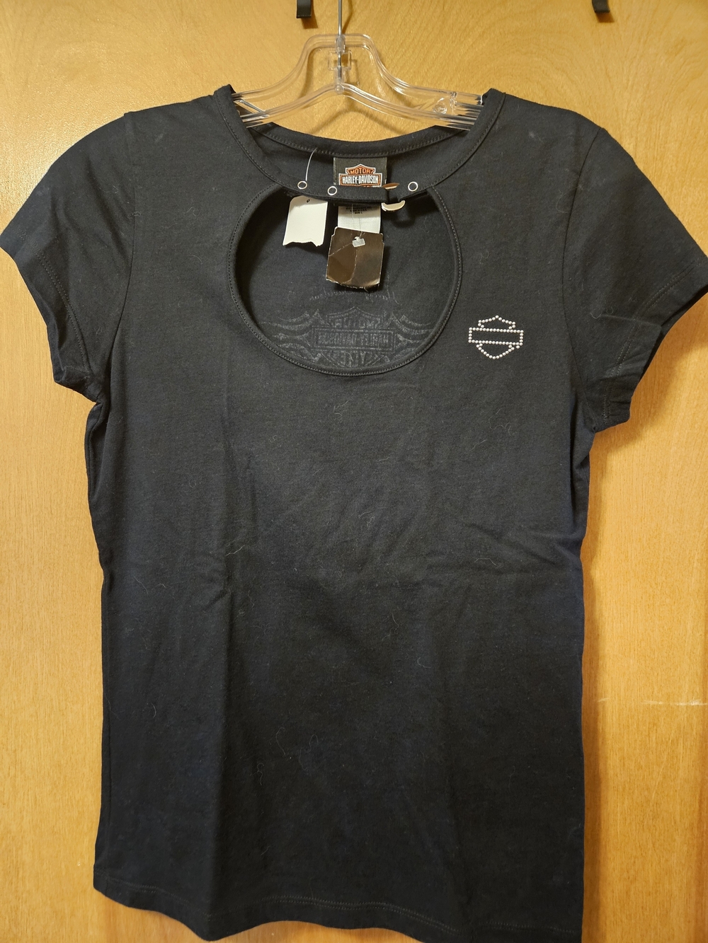 Gowanda Harley-Davidson Black Women's Short Sleeve Top with Rhinestone Shield